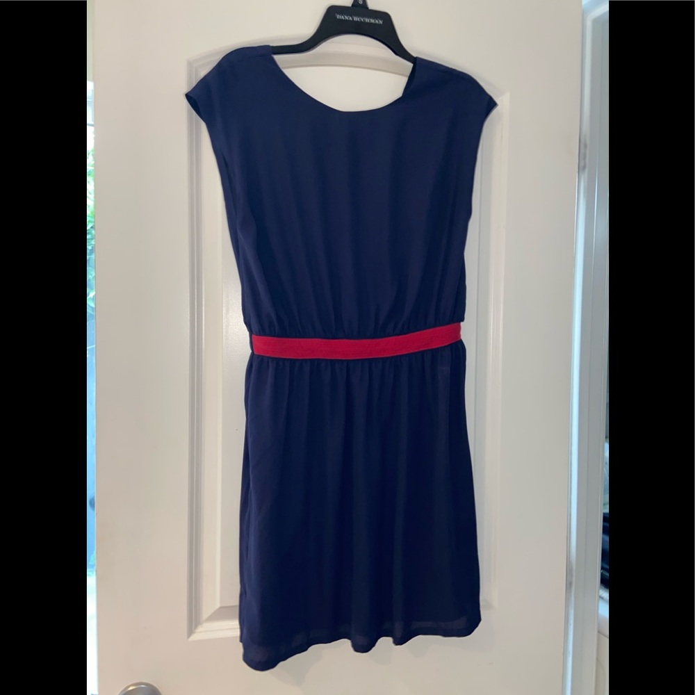 Navy dress with red waist line